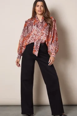 Animal Print Tie Front Blouse