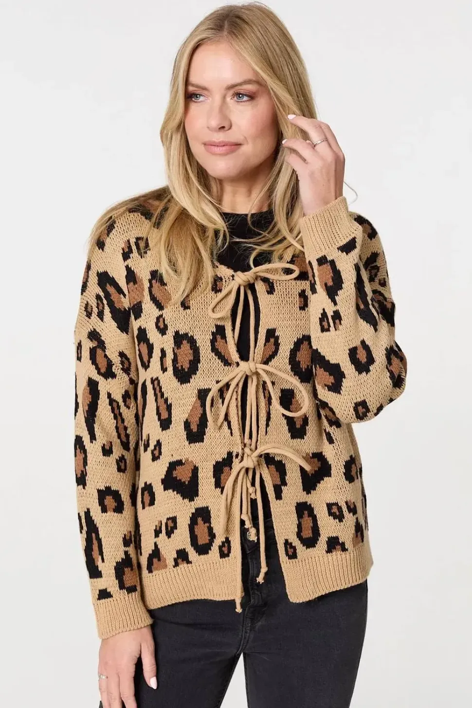 Animal Print Tie Front Cardigan