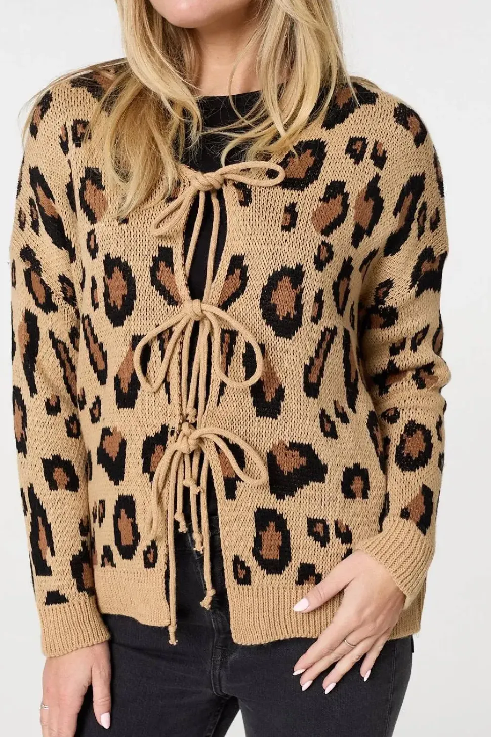 Animal Print Tie Front Cardigan