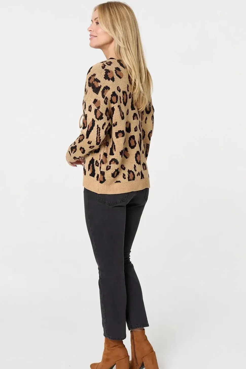 Animal Print Tie Front Cardigan