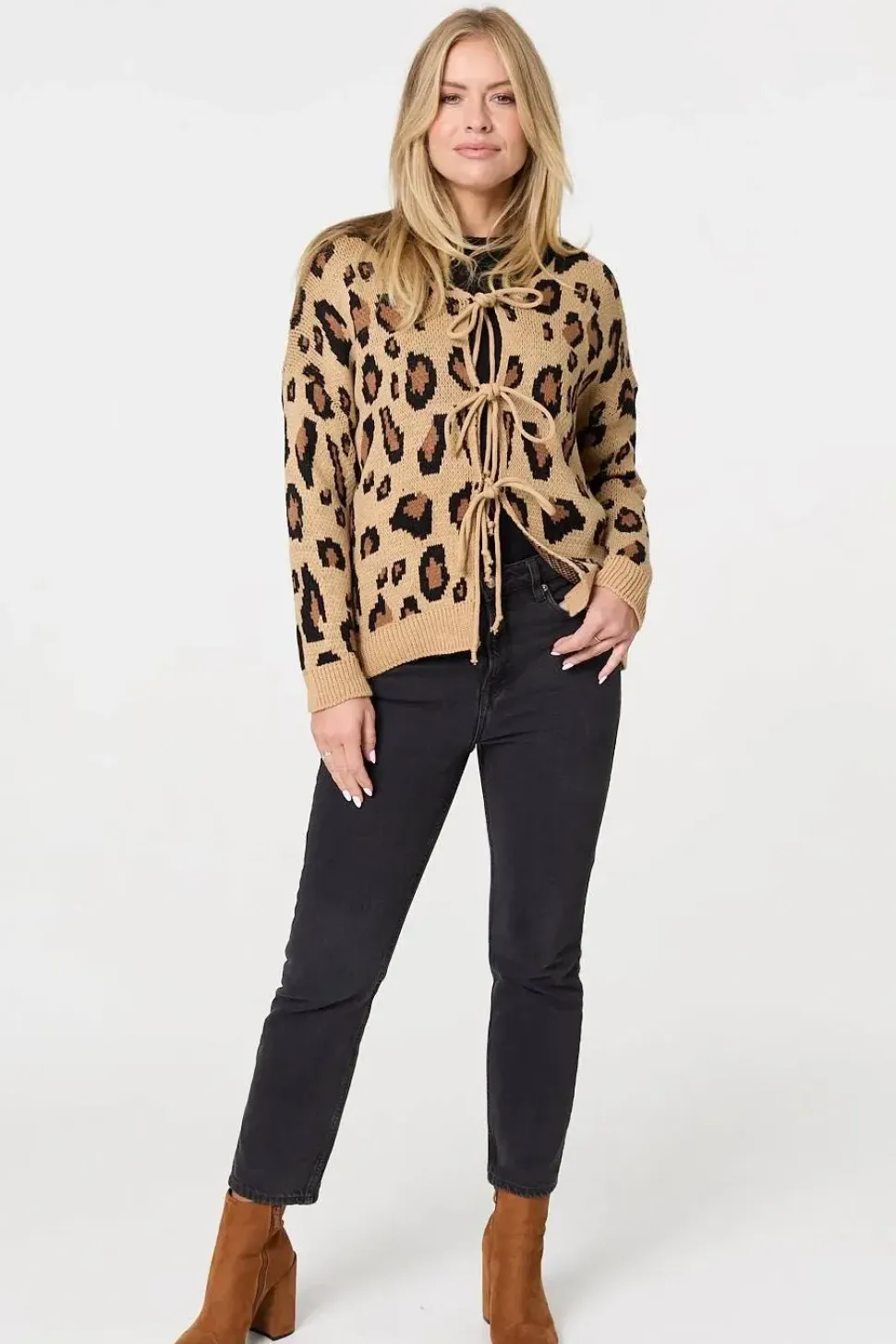 Animal Print Tie Front Cardigan