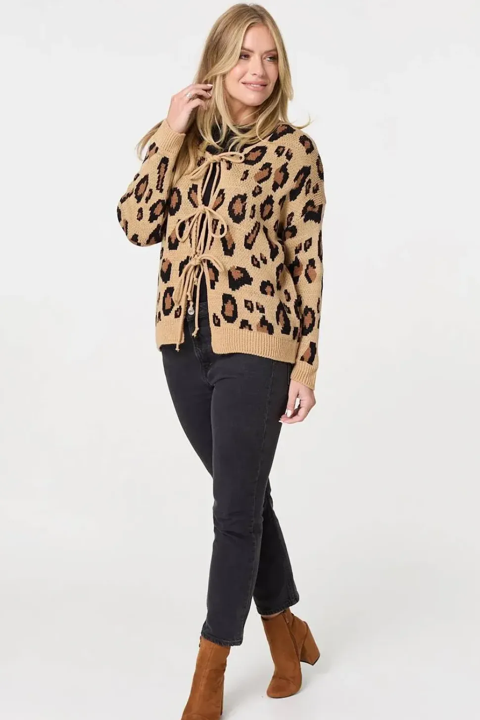 Animal Print Tie Front Cardigan