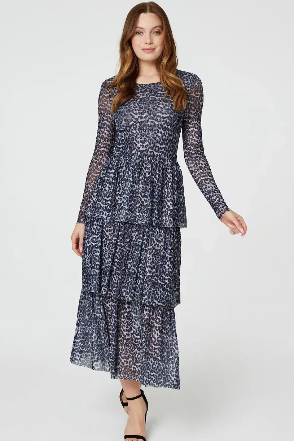Animal Print Tiered Midi Dress
