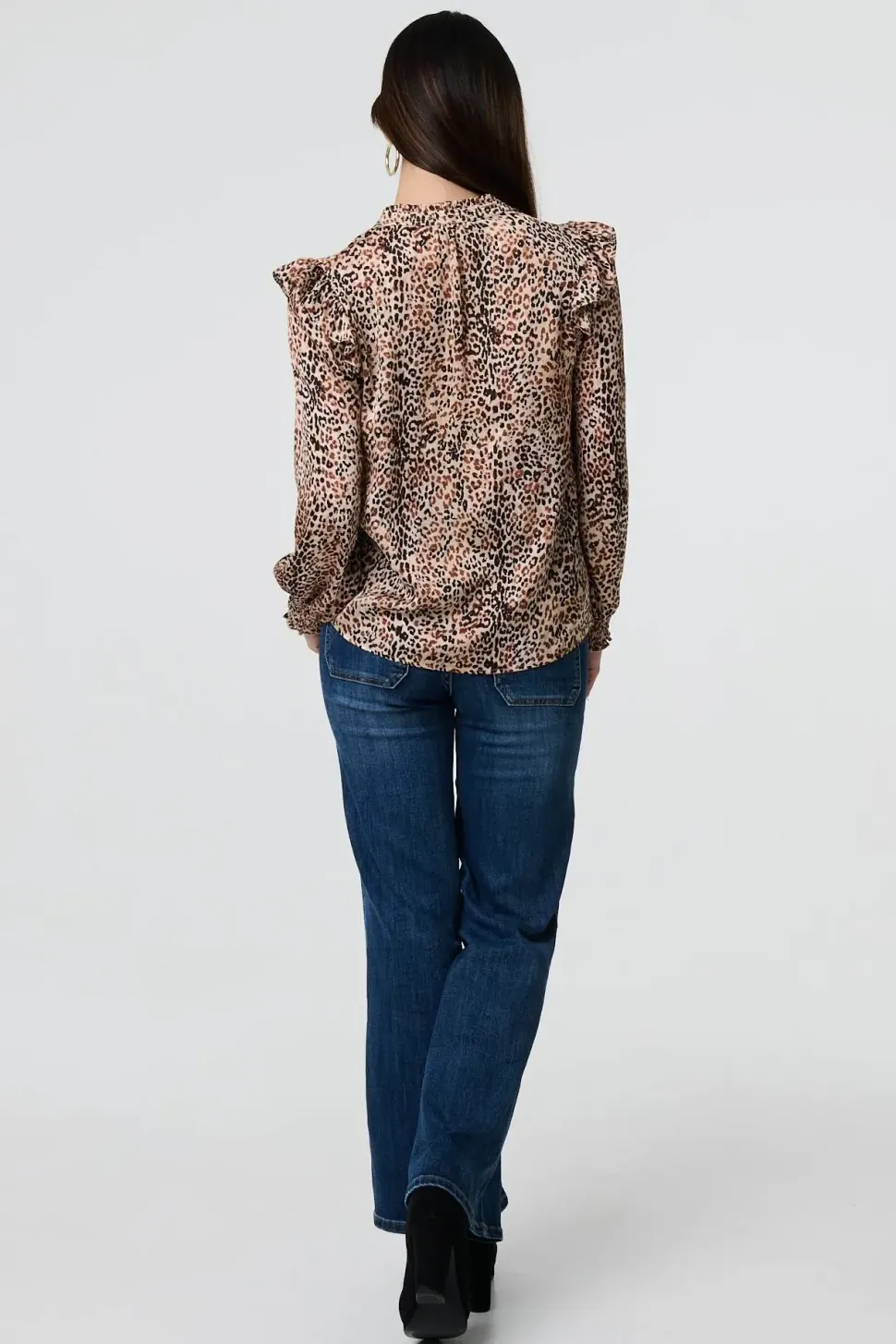 Animal Print Tie-Up Keyhole Neck Blouse