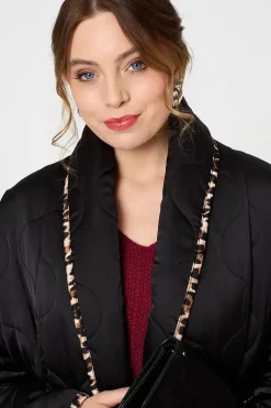 Animal Print Trim Open Front Padded Coat