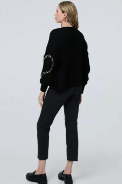 Animal Print Trim Tie Front Cardigan
