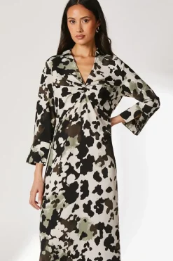 Animal Print Twist Waist Shirt Dress