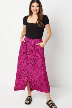Animal Print Viscose Button Through Midi Skirt