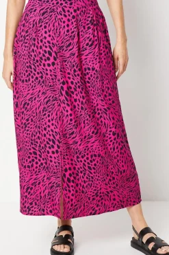 Animal Print Viscose Button Through Midi Skirt
