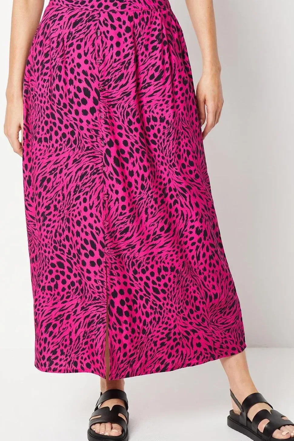 Animal Print Viscose Button Through Midi Skirt