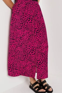 Animal Print Viscose Button Through Midi Skirt