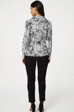 Animal Print Wrap Front Blouse