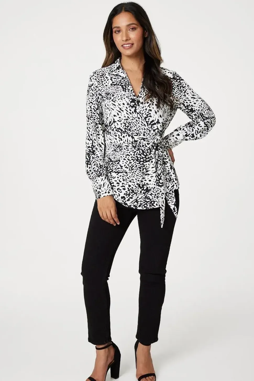Animal Print Wrap Front Blouse
