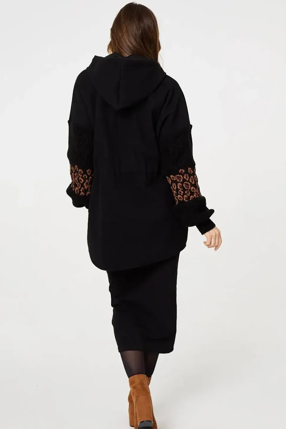 Animal Print Zip Front Relaxed Hoodie