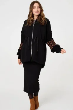 Animal Print Zip Front Relaxed Hoodie