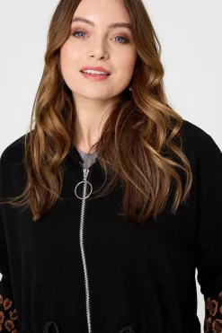 Animal Print Zip Front Relaxed Hoodie
