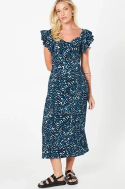 Animal Ruffle Sleeve Midi Dress