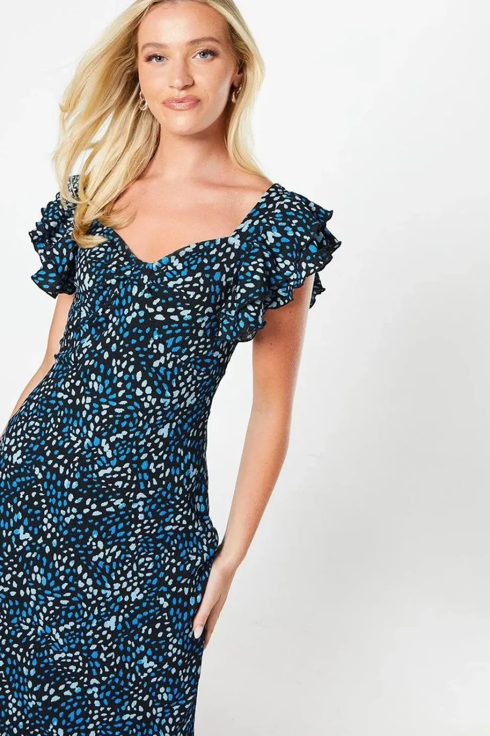 Animal Ruffle Sleeve Midi Dress