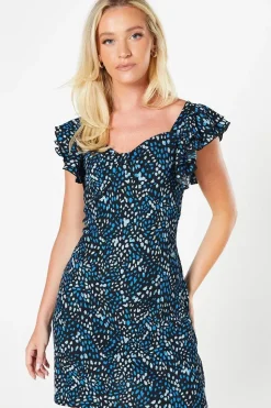 Animal Ruffle Sleeve Mini Dress