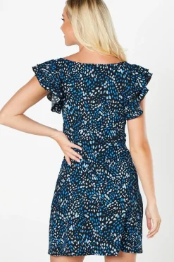 Animal Ruffle Sleeve Mini Dress