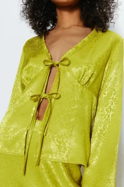 Animal Satin Jacquard Frill Blouse
