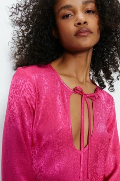 Animal Satin Jacquard Tie Front Dress