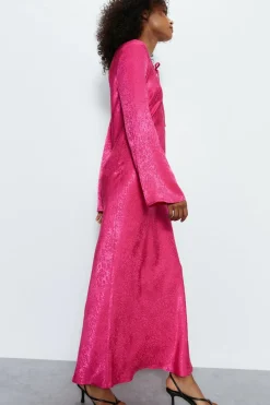 Animal Satin Jacquard Tie Front Dress