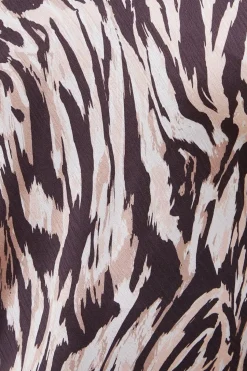 Animal Satin Strappy Asymmetric Chiffon Insert Midi Dress