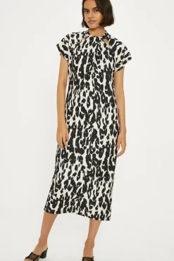 Animal Scuba Crepe Twist Neck Dress