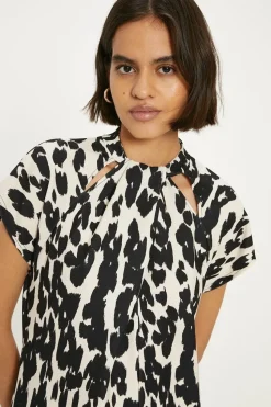 Animal Scuba Crepe Twist Neck Dress