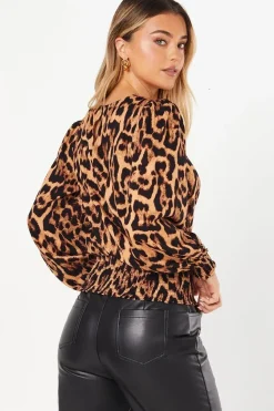 Animal Shirred Hem Blouse
