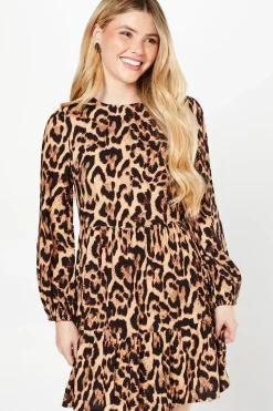 Animal Tiered Hem Mini Dress