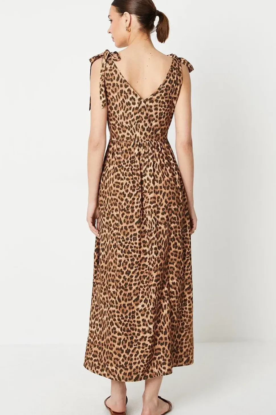 Animal Tie Shoulder V Neck Midi Dress