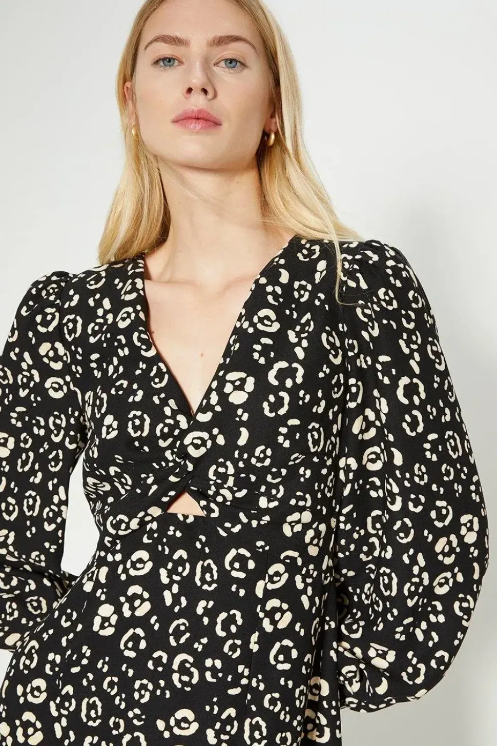 Animal Twist Front Crepe Midi Dress