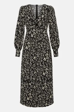 Animal Twist Front Crepe Midi Dress