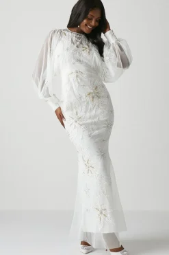 Applique Drop Sleeve Mesh Wedding Dress