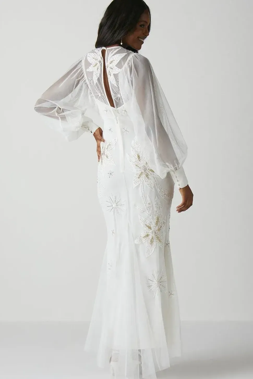 Applique Drop Sleeve Mesh Wedding Dress