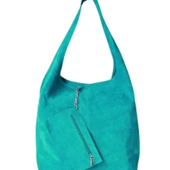 Aqua Soft Suede Leather Hobo Shoulder Bag | BYIRL