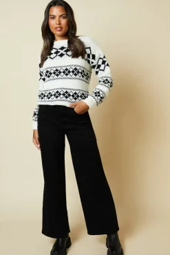 Argyle Striped Ribbed Crew Neck Jumper