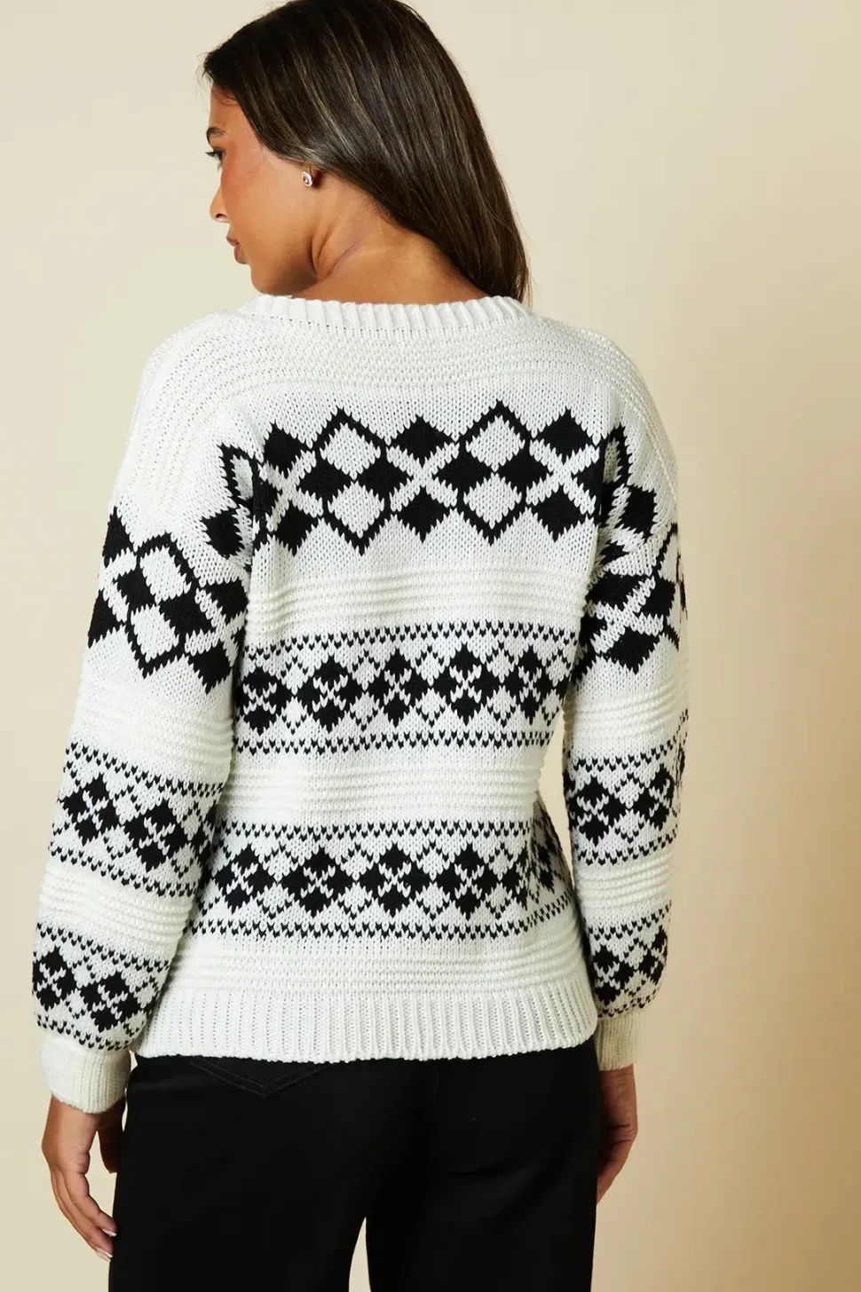 Argyle Striped Ribbed Crew Neck Jumper