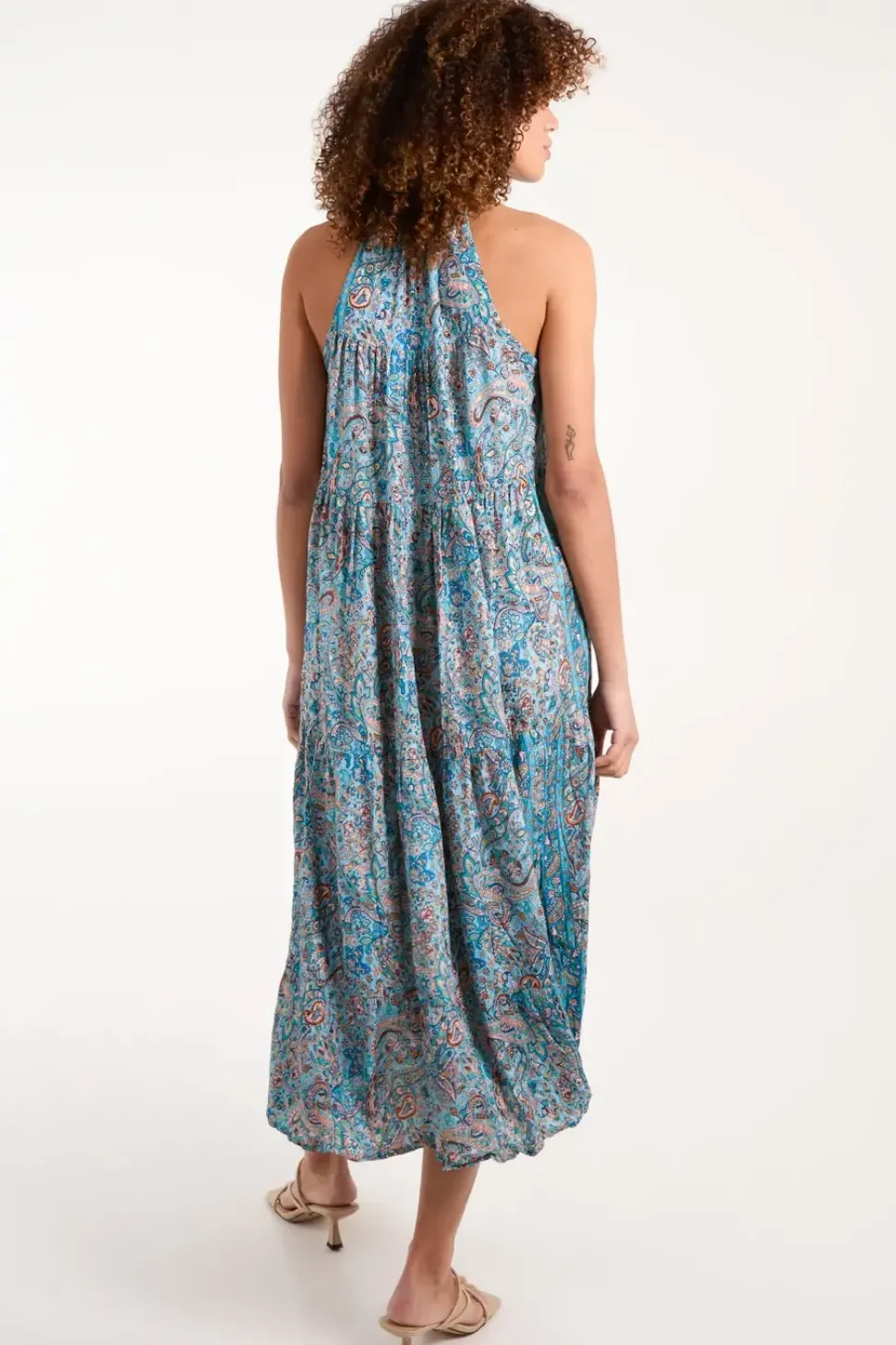 Art Tie Neck Smock Maxi Dress