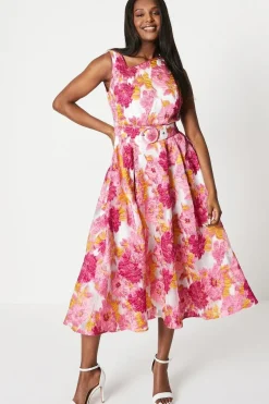 Asymmetrical Sleeveless Jacquard Midi Dress