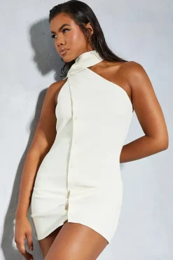 Asymmetric Button Through Scarf Detail Mini Dress