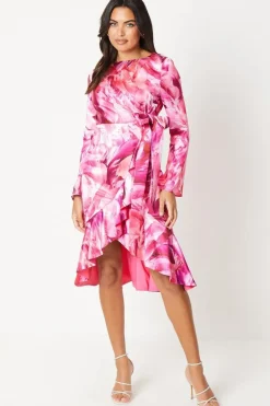 Asymmetric Drape Ruffle Midi Dress