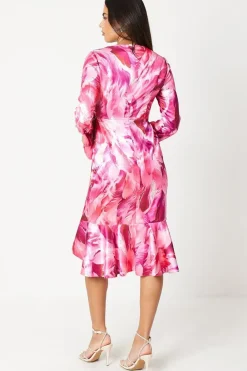 Asymmetric Drape Ruffle Midi Dress