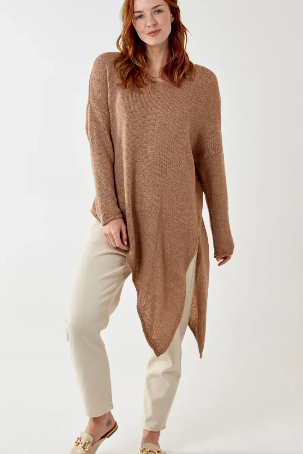 Asymmetric Knitted V Neck Jumper