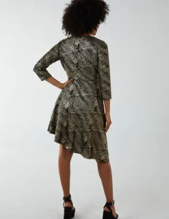 Asymmetric Metallic Animal Foil Wrap Dress
