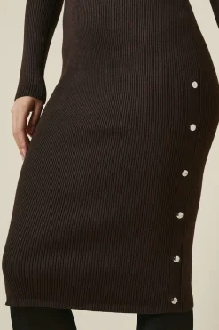 Asymmetric Neckline Knitted Button Down Midi Dresss