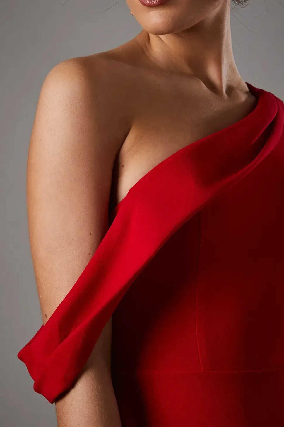 Asymmetric Neckline Scuba Crepe Black Tie Dress