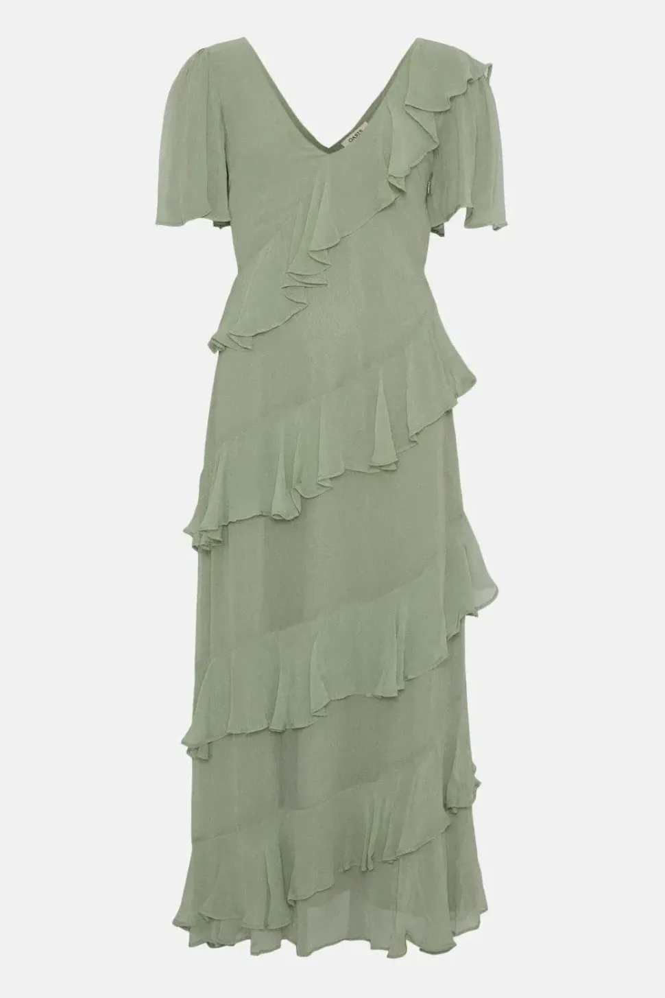 Asymmetric Ruffle Tiered Angel Sleeve Midi Dress